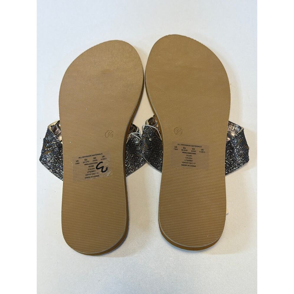 Calida Sandal Gun Metal Sparkle Color Tan Flats Women’s Size 7/8 NWT Beachwear - Picture 6 of 8